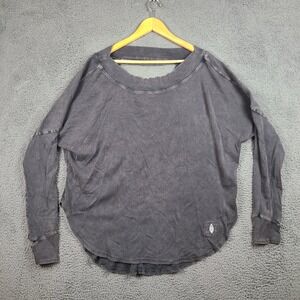 FP Movement Free People Washed Black Ribbed Open Back Long Sleeve Top XL